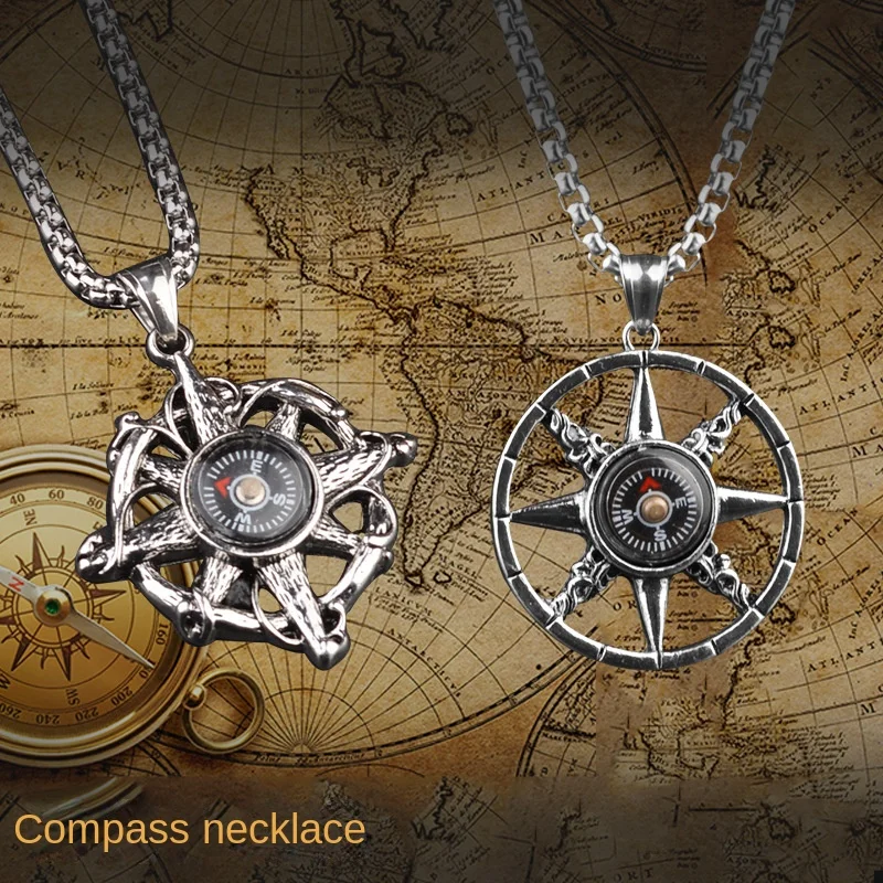 

Fashion Compass Titanium Steel Necklace Men And Women Hip Hop Pendant Sweater Chain Holiday Gift Jewelry Accessories Wholesale