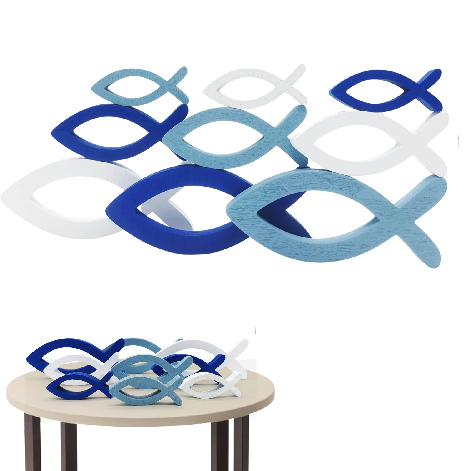 

9pcs Wooden Fish Wall Decor Graduated Color Wall Decor Hand Carved Rustic Fish Sculpture Ornament Wall Decor For Theme Home