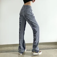 summer vintage style gothic alphabet embroidered jeans simple with high waist and long legs pants hot trend women wear