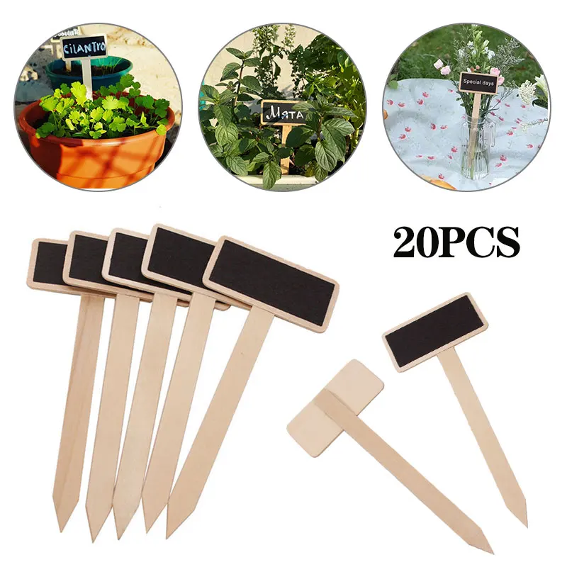 

20Pcs Creative Blackboard Plant Tags Wooden Garden Plant Labels T Type Plant Markers Flower Tag Label Mark Garden Decorations