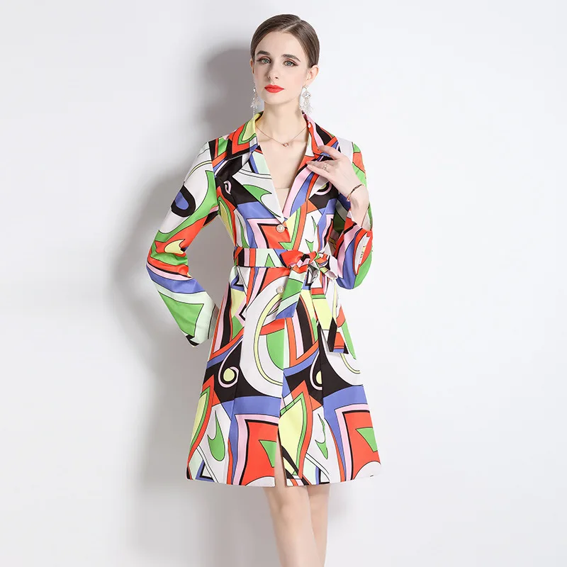 

Autumn High-quality Windbreaker Jacket Women Clothes Single-breasted Long Sleeve Slim Fit Mid-length Printed Trench Coat Women