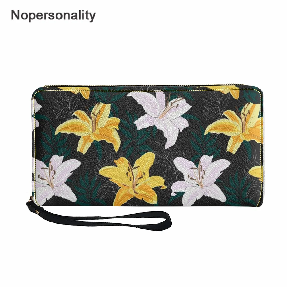 

Nopersonality Long Woman Wallet Beautiful Lilies Print PU Leather Cash Clip Bag Custom Coins Pouch Money Purse Cards Clutch