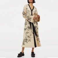 boho loose women cadigan floral print long kimono shirt hippie adjustable lacing up tie bow sashes blouse tops vacation holiday