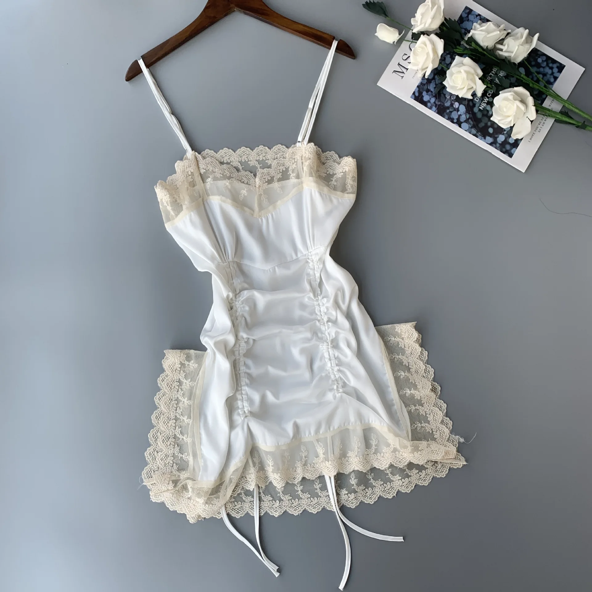 Sexy pajamas women's dress new ice silk suspenders nightdress pijama hot lace temptation drawstring pajamas пижама женская