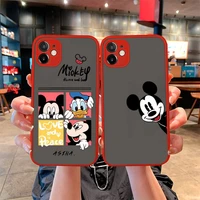 funny cartoon mickey mouse phone case for iphone 13 12 11 pro mini max xs x 8 7 plus se 2020 xr matte transparent light red