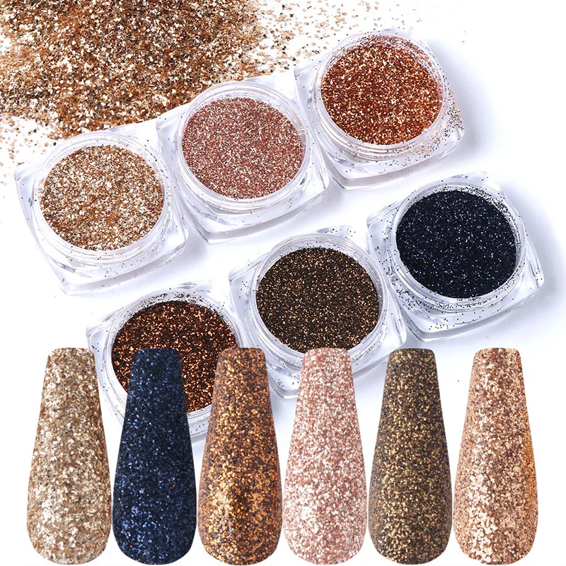 6pcs Nail Art Glitter Rose Gold Colors Sandy Powder Nails Sequins Pigment Flakes Rub Dust 3D Shiny Sparkles Decorations TR1539