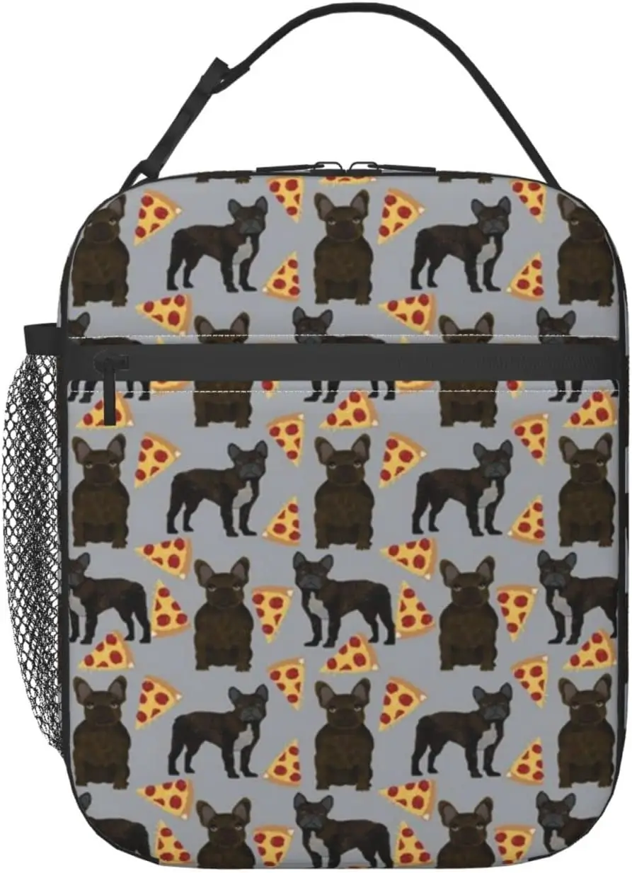

French Bulldog Pizza Brindle Pizzas Frenchie Dog Lunch Bag Insulated Lunch Box Cooler Tote For Men Women Reusable Lunch Bag