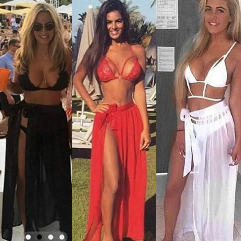 2022 Beach Bikini Cover Ups Wrap Mesh Skirt Women Solid Lace Up Split Maxi Skirts Bathing Suit Sexy Swimsuit Beachwear Clothing