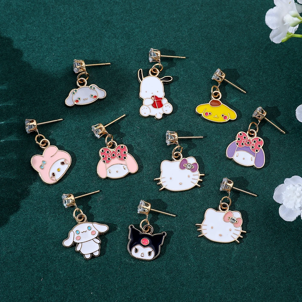 Серьги в стиле аниме мультяшная фигурка Kuromi Melody металлический значок подвеска