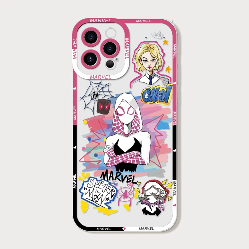 Marvel Venom Spiderman Gwen Couple Phone Case for IPhone 16 15 14 Pro Max 11 12 13 Mini XR SE2 7 8Plus XS Clear TPU Cover Fundas