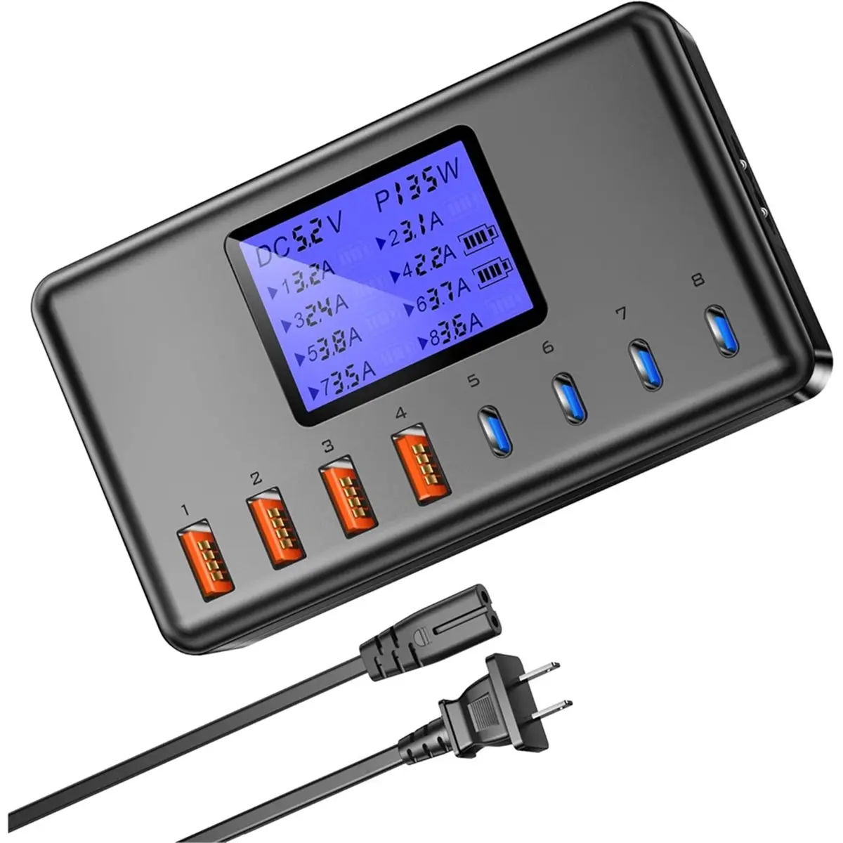 Фото Зарядное устройство A26Z USB C, 8-портовая зарядная станция для нескольких устройств, многопортовая зарядная станция с 4 портами USB-C и 4 портами USB-A, быстрое зарядное устройство (США) №2