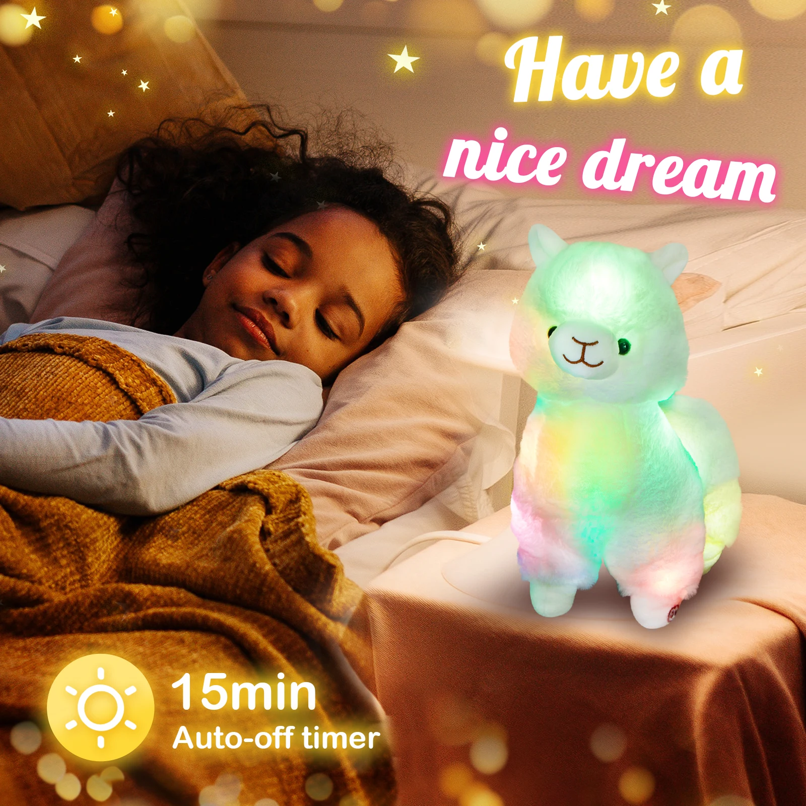 

34cm Colorful PP Cotton Alpaca Doll Stuffed Animals LED Light Glowing Luminous Throw Pillows Plush Toy for Girls Sleeping Toy