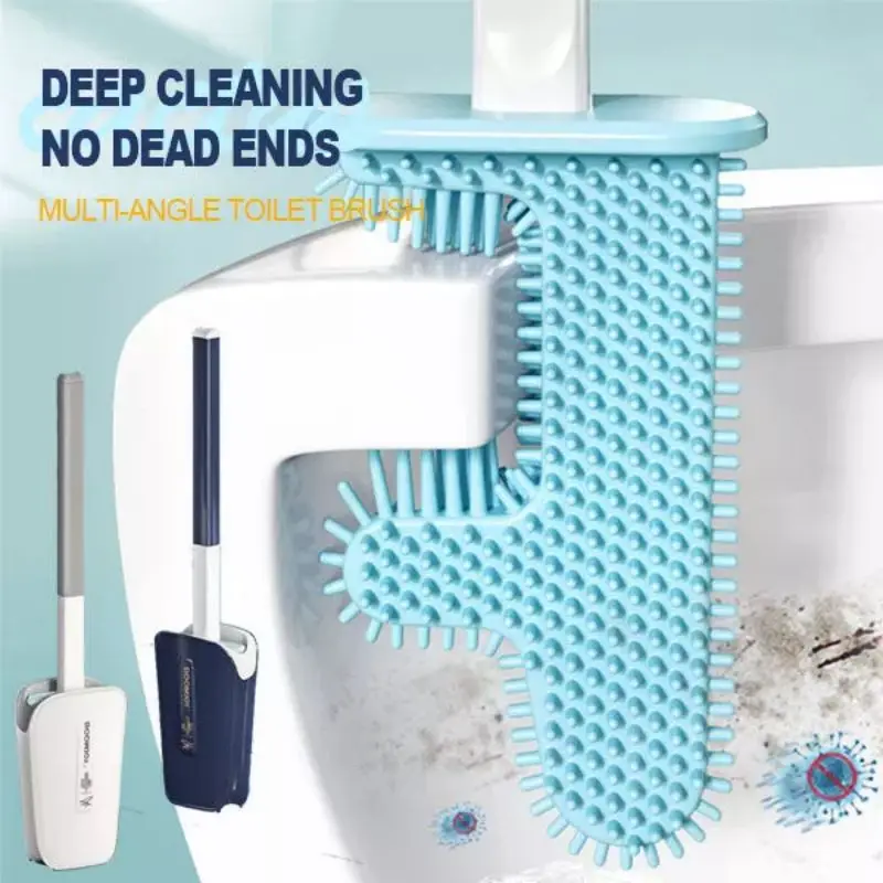 

No dead angle cactus toilet brush leak-proof water belt base flat head flexible soft brush with quick-drying bracket set