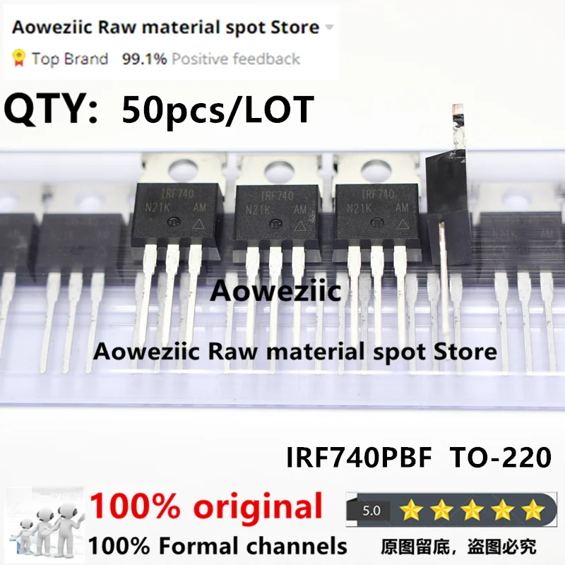 

Aoweziic 2022+ 50pcs 100% New Imported Original IRF740PBF IRF740 TO-220 Field Effect Transistor MOSFET 10A 400V