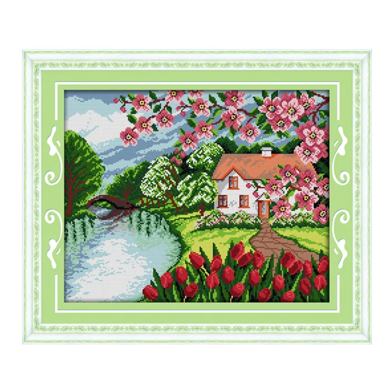 

Cabin with the fragrance of flowers cross stitch kit 14ct 11ct count printed canvas stitching embroidery DIY handmade needlework