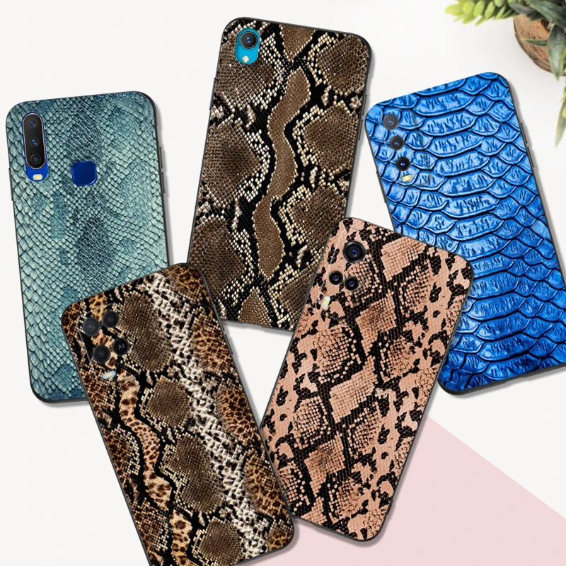 Черный чехол ТПУ для VIVO Y20 Y11S Y20I Y20S Y20A Y20G Y20T Y20SG Y21T Y21A Y21E Y21S Y21 2021 змеиная кожа