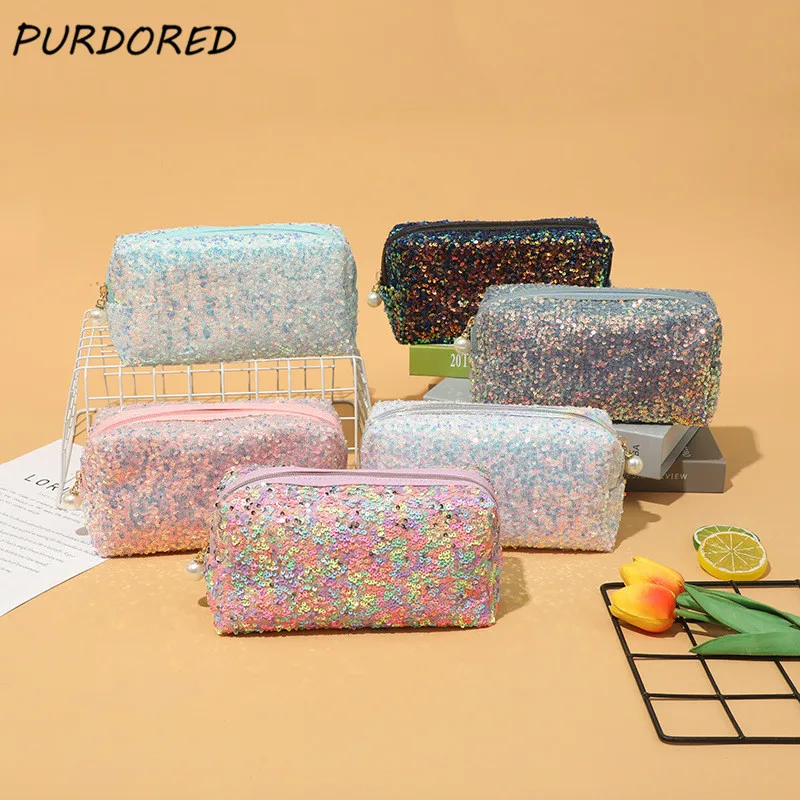 

PURDORED 1 шт., женская косметичка с блестками, дорожная яркая женская косметичка, сумка для хранения косметики, несессер
