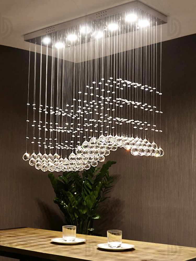 

Postmodern Light Luxury Restaurant Dining Room Crystal Chandelier Bead Curtain Partition Rectangular Shop High-end Pendant Light