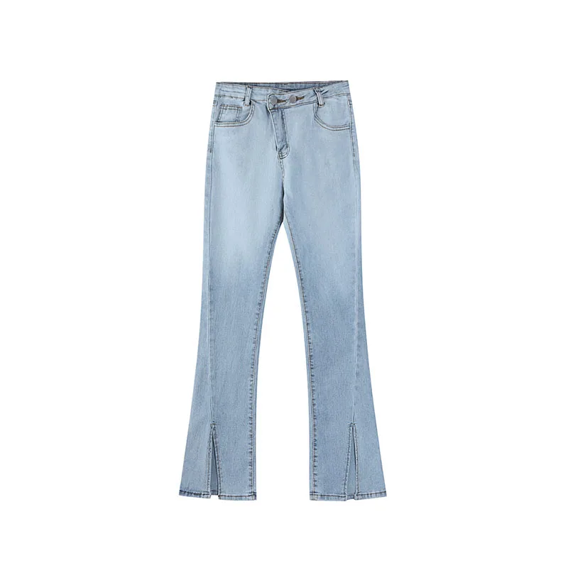

Spice Girl High Waist Split Jeans Women's Small Figure Slim In Summer Gradient Micro Horn Pants Mom Jeans
