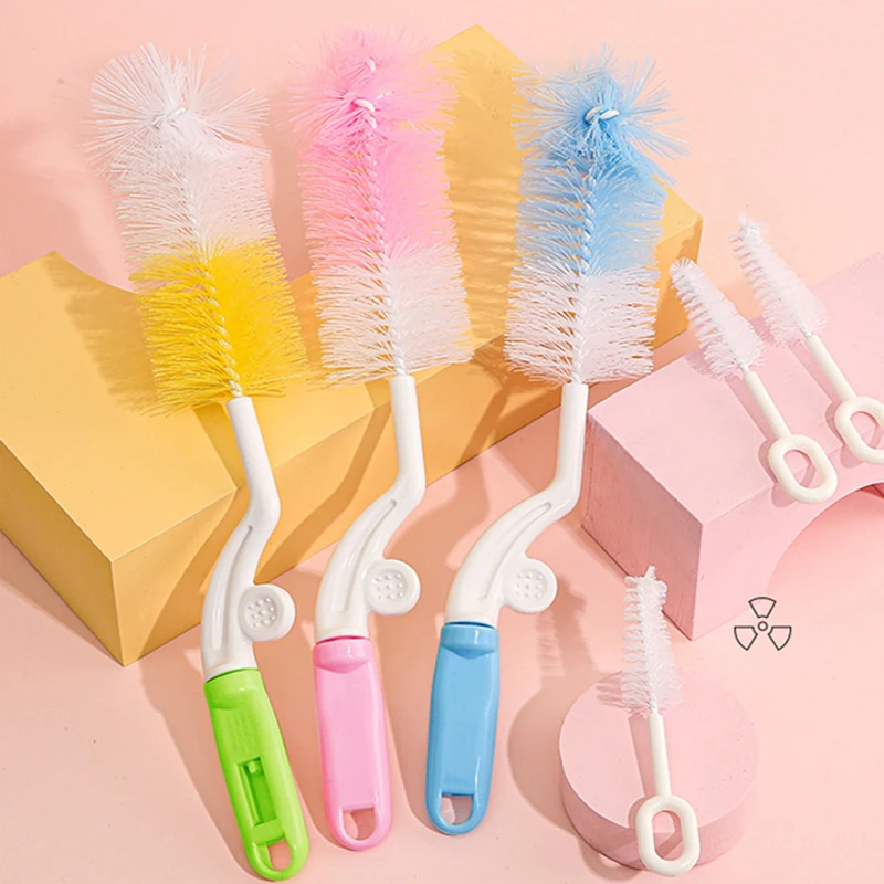 

Bottle Cleaning Brush 360 Degree Rotation Baby Pacifier Cup Nipple Cleaning Brushes Set Handheld Soft Head Safe Food Grade Brush
