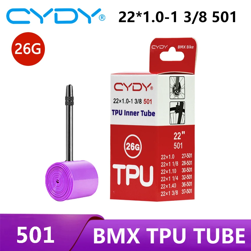 Фото Велосипедная камера CYDY TPU для BMX, 22 дюйма, серия 501, 22x1.0, различные размеры, FV 1 1/8 до 1 3/8, запчасти для велосипедных шин №3