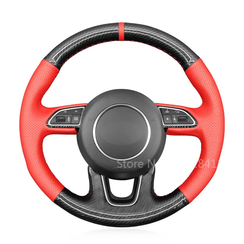 

Carbon Fiber Red Leather Car Steering Wheel Cover for Audi Q3 2011-2018 Q5 Q7