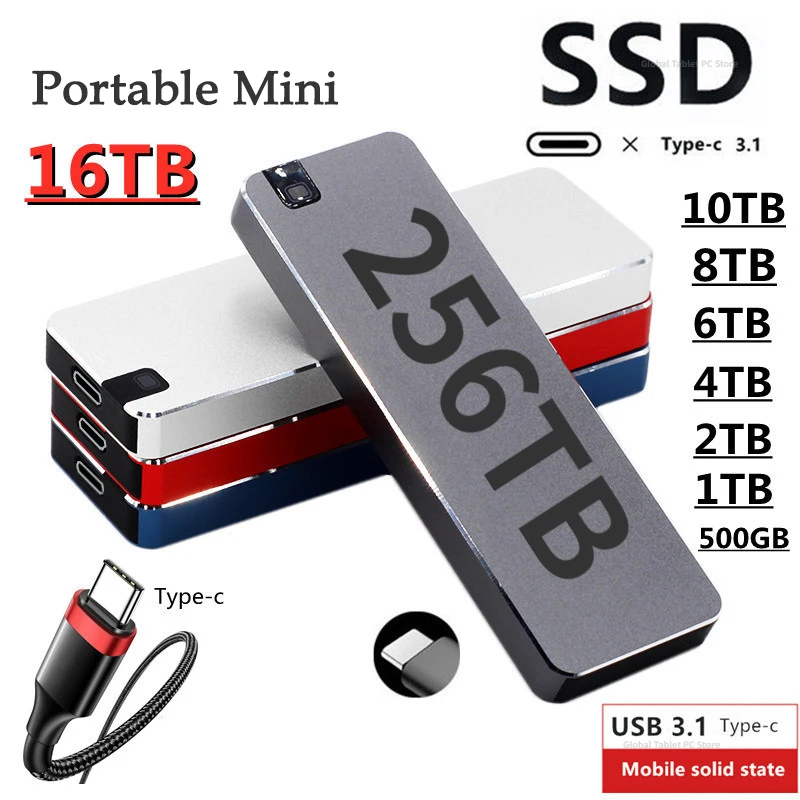 

External SSD 1TB Portable SSD USB Type C USB 3.1 500GB 2TB 4TB 8TB Solid State Drive Mobile Hard Disks For Laptop New 2023