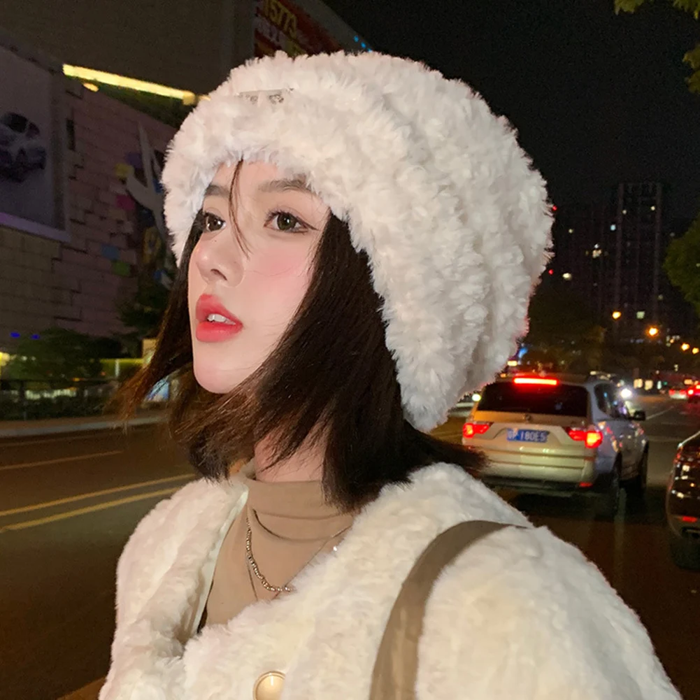 

Plush Toe Cap Hat Women Ear Protection Knitted Woolen Hat Fashion Comfortable Winter Warm Hats Outdoor Skiing Travel Equipment
