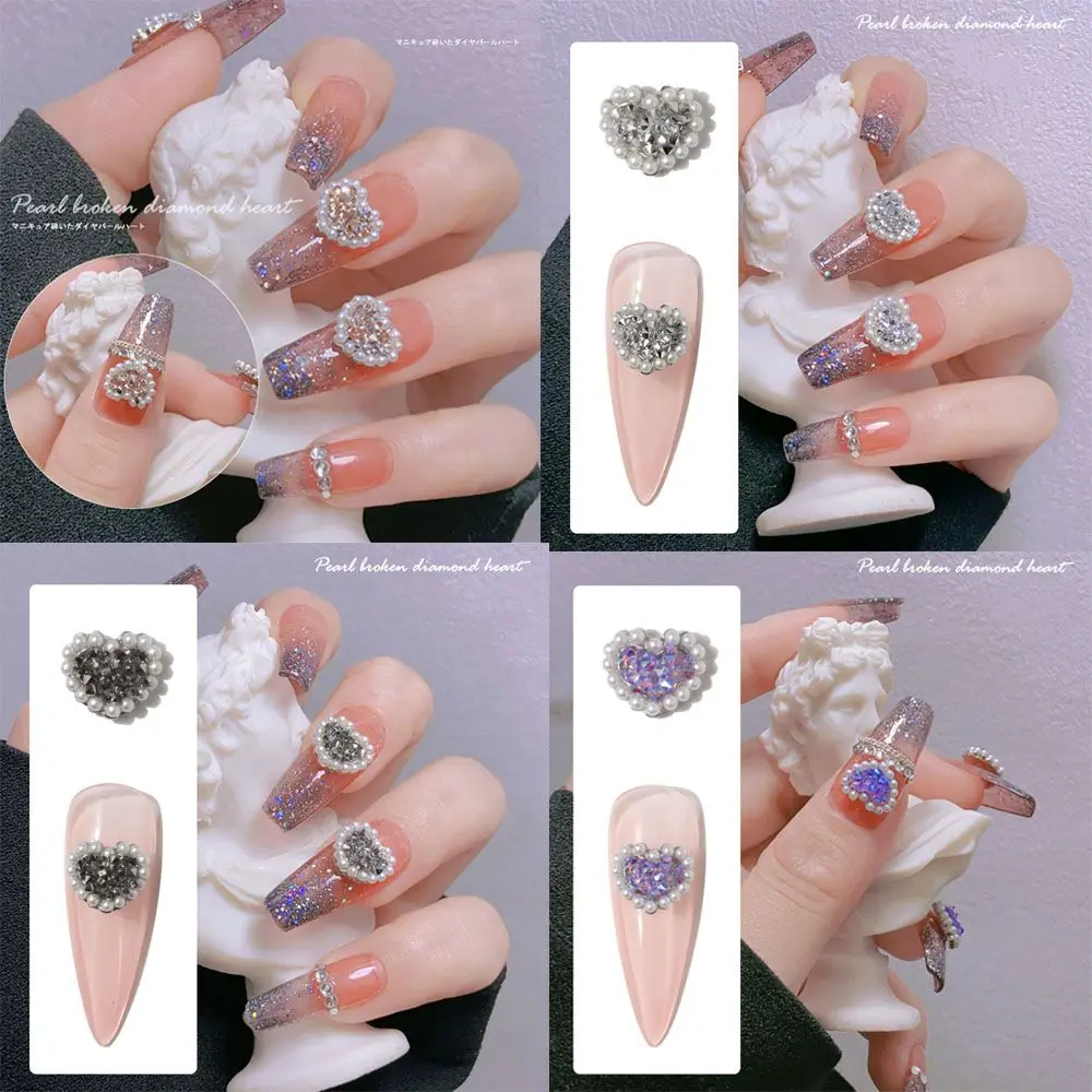 

New Pearl Valentine's day Heart Crystal Charms Nail Art Rhinestones Zircon Jewelry Manicure Decorations
