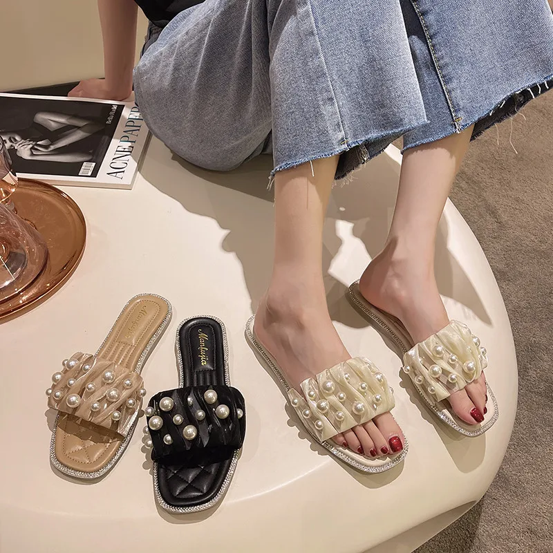 

Шлепанцы женские резиновые, сланцы, мягкие, на плоской подошве, с бусинами, дизайнерские, из экокожи, Гавайский стиль, роскошные Тапочки, 2022