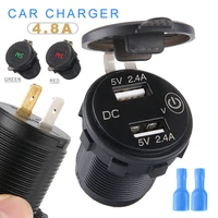 dual usb 12v 24v 4 8a car charger socket power outlet led voltmeter waterproof motorcycle chargers with touch switch