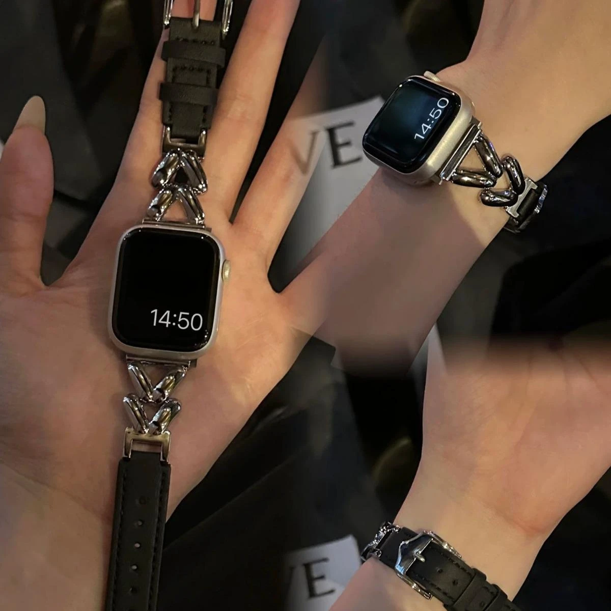 Универсальный кожаный ремешок премиум-класса с нишей Metal Love Splicing подходит для Apple