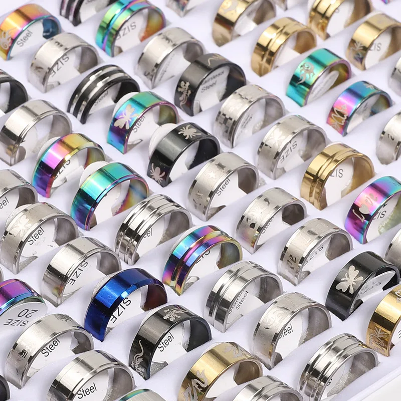 

Wholesale 100pcs/lot Fashion Stainless Steel Stripe Heart Love Rings Jewelry For Women Men Mix Style Party Gifts