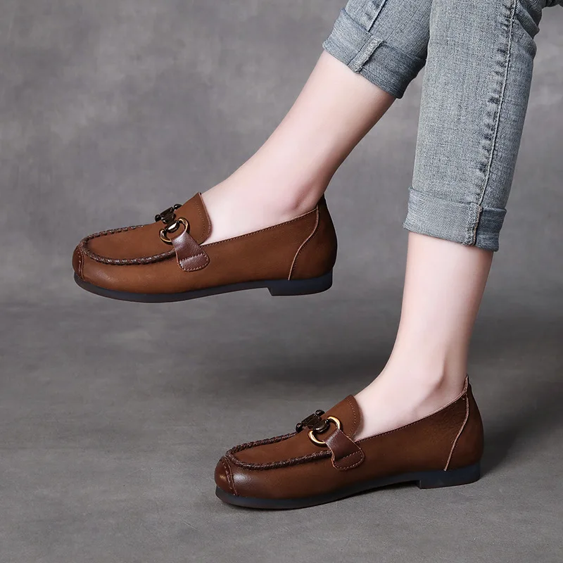 Beanie Shoes Women's Single Shoes Suede 2023 Spring New Vintage Handmade Single Shoes Women's Flat Casual Women's Shoes Flats