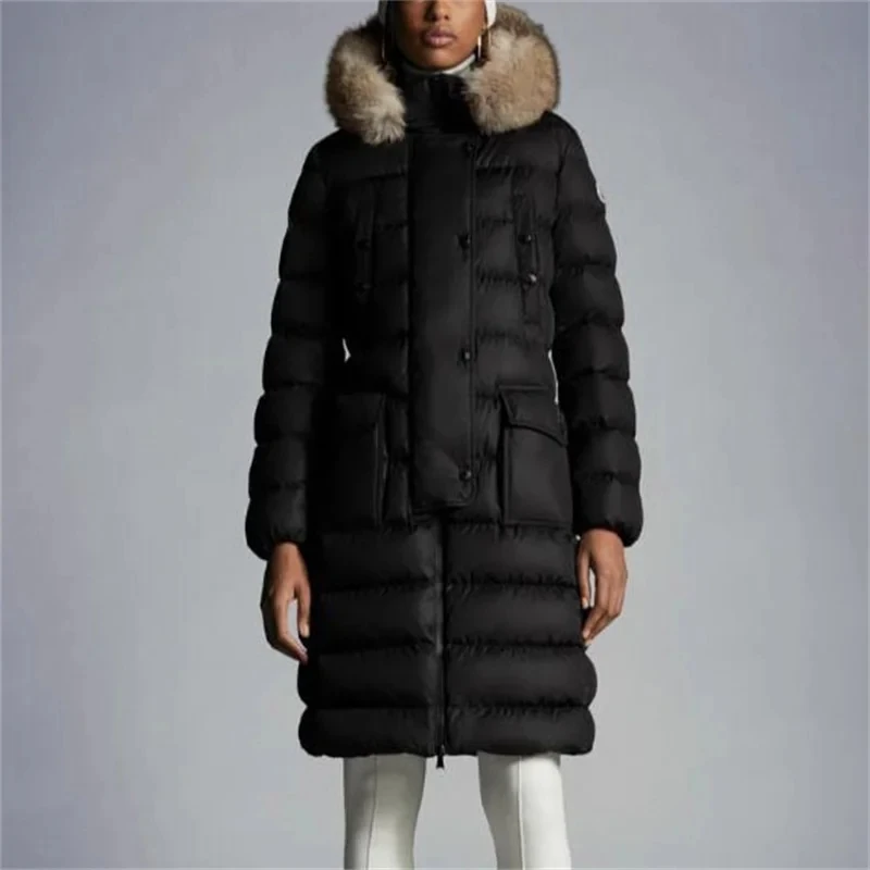 

Пуховик длиной до колен с воротником «Лиса», женская зимняя куртка, новинка 2023, 90 пуховых пальто на белом утином пуху, приталенное и теплое плотное пальто с поясом, y2k