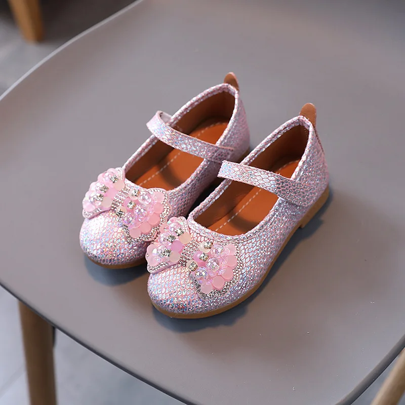 

Кожаные туфли для девочек, весна-осень 2022, детские туфли принцессы с мягкой подошвой и бантом, детские туфли с кристаллами для дня рождения