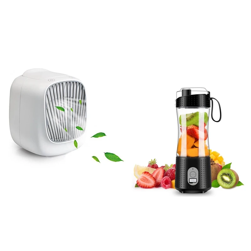 

Blender Personal Size Blender A & Air Conditioning Fan, Adjustable 3 Speeds,Desktop Cooler With 7 Colors LED Light