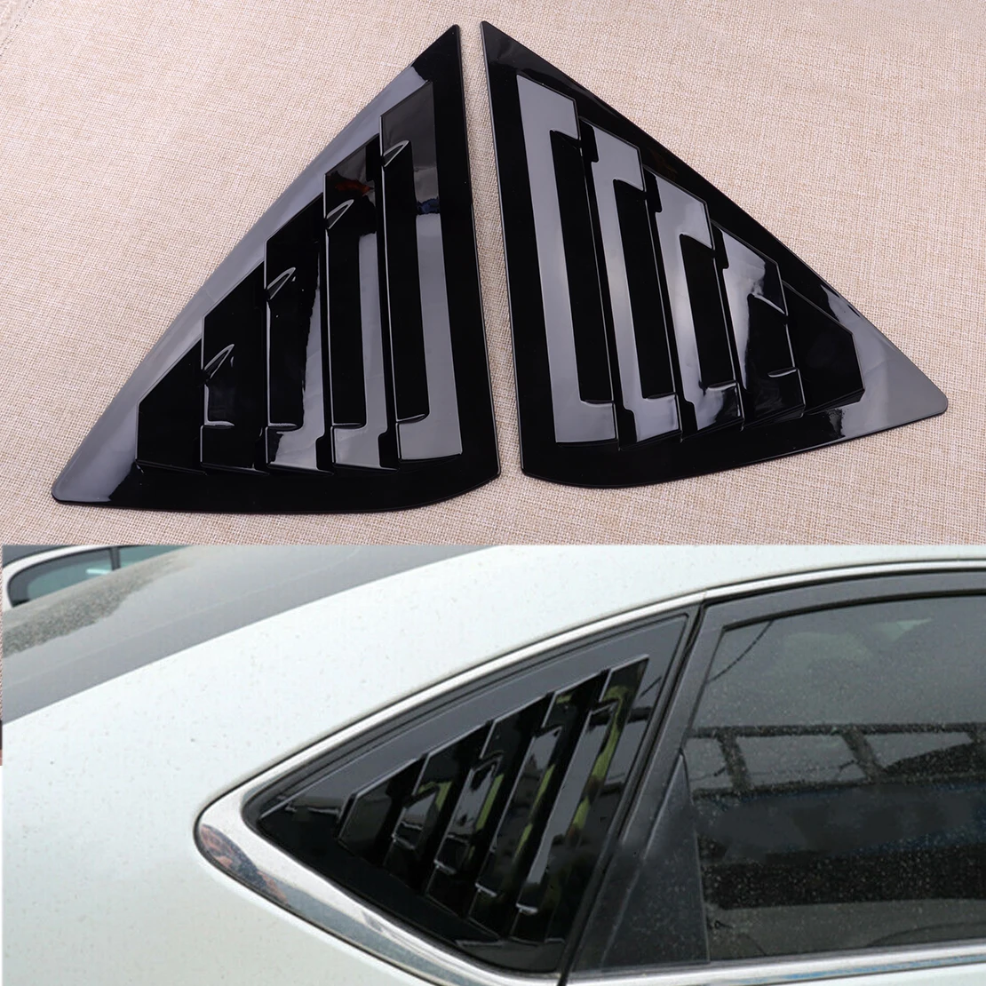 

1 Pair Glossy Black Car Rear Window Louver Vent Cover Scoop Shutter Vent Trim Decor fit for Nissan Sentra Sedan 2019-2014 2013