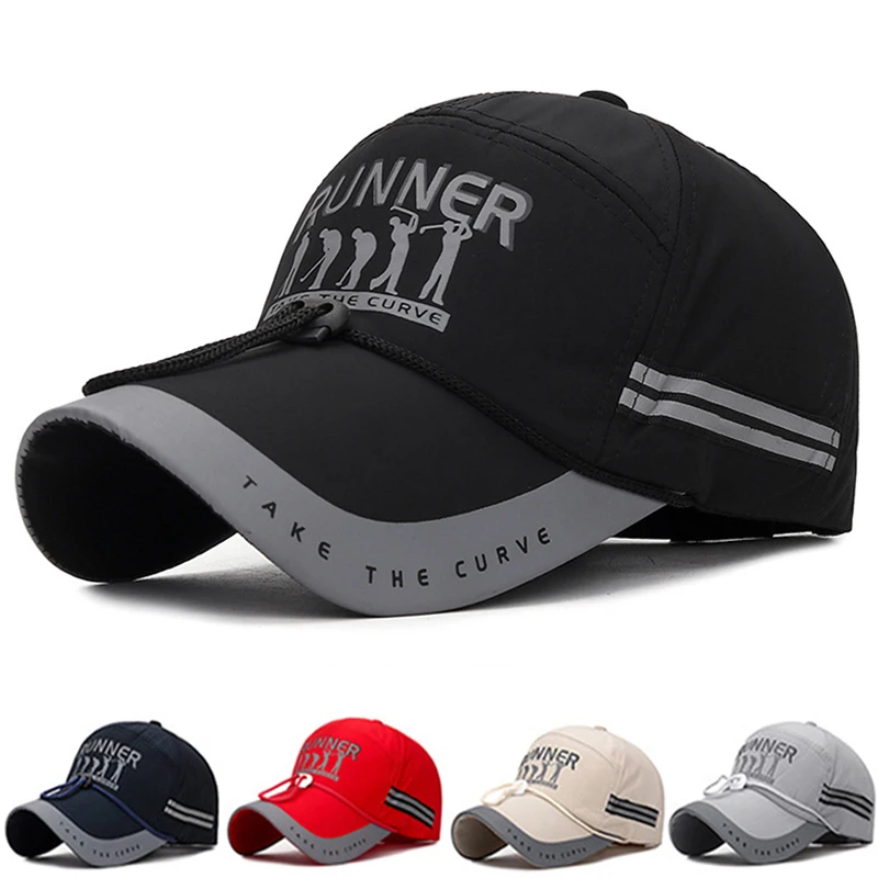 

Spring Summer Sunshade Fishing Hats Long-brimmed Reflective Strip Sun Hat Windproof Rope Men's Hat Running Baseball Caps