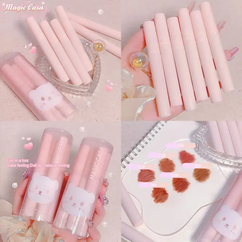 

Non-stick Cup Cute Pink Lip Glaze Waterproof Lasting Colored Lipstick Liquid Lipstick Moisturizing 6pcs Set Lipgloss Gift Set