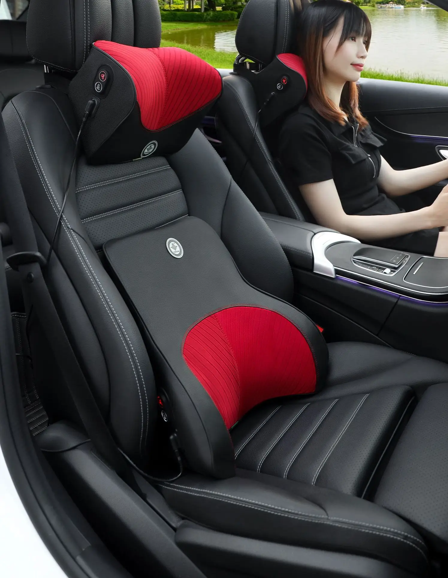 

Автомобильная подушка для массажа шеи, подушка для поддержки поясницы, подушка для автомобильного сиденья для путешествий, расслабляющая п...