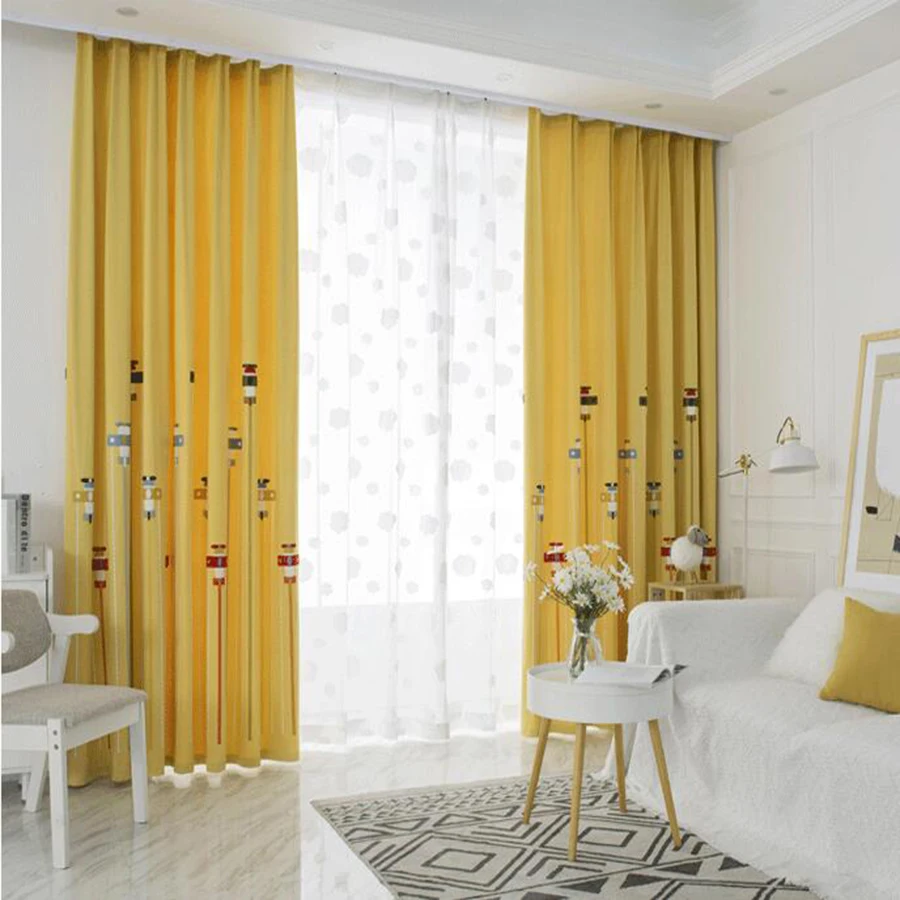 Мультяшные занавески для детской комнаты подарок мальчиков желтые оконные с