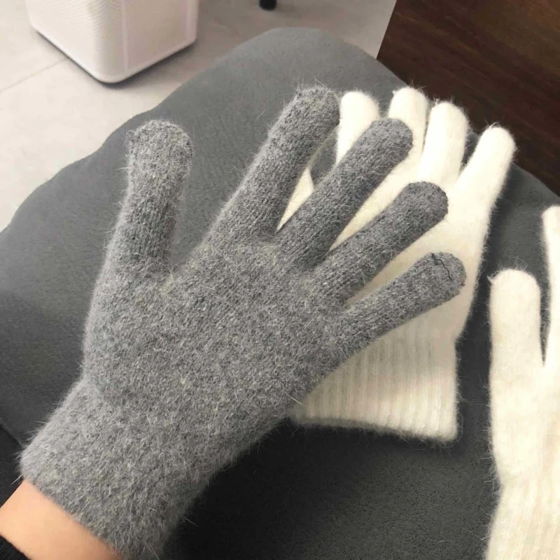 

Women's Knitted Plush Gloves Winter Warm Knitted Full Finger Gloves Men Solid Color Touch Screen Mittens Outdoors Cycling Gloves