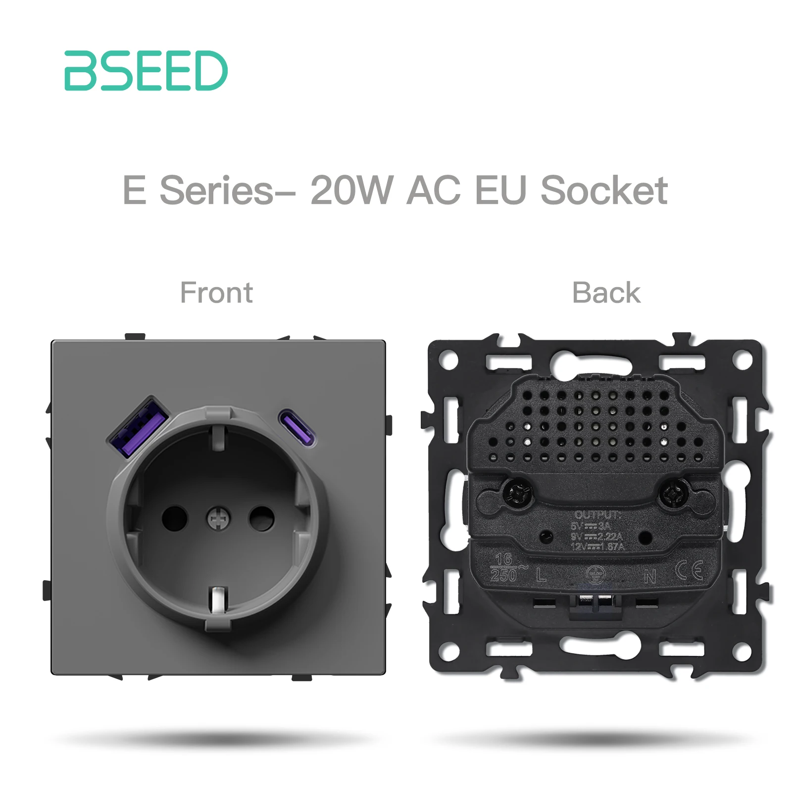 

BSEED 1/2Gang переключатель с USB Type-C