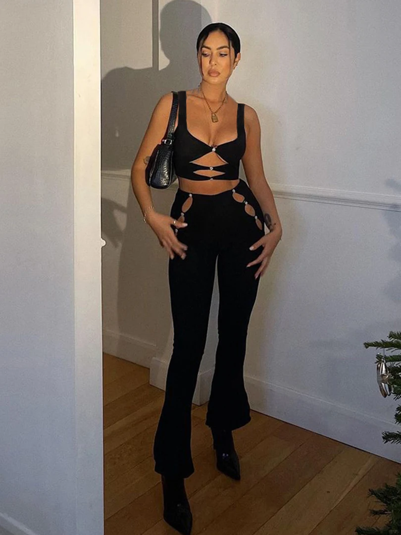 Hugcitar бриллиантовый укороченный топ без рукавов с лямкой на шее открытые