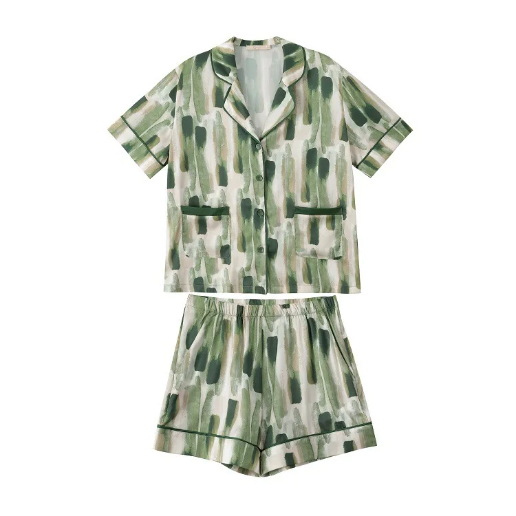 Hot Romantic Womens Vintage Pajama Luxury Clothes Floral Print Two Piece Sets Womens Outfits Pyjamas Sleep Wears Short-sleeve