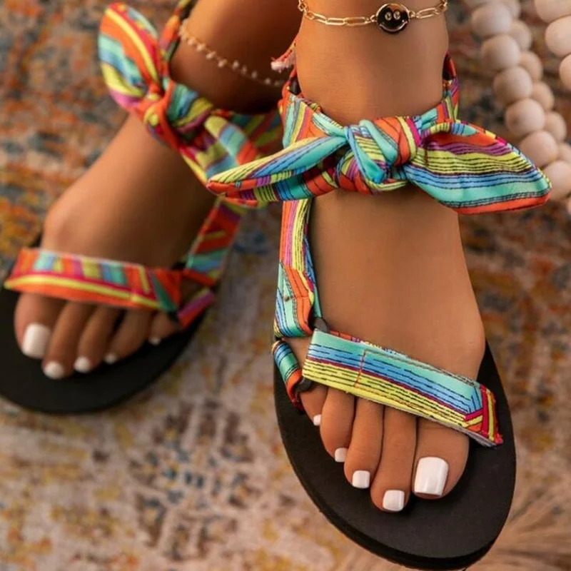 

Summer New Women Sandals Large Size 43 Beach Flat Bow Sandals Female Outdoor Wild Color Slippers Comfortable Casual Ladies Shoes