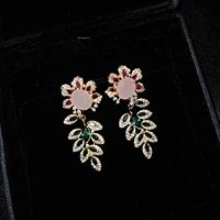 beautiful flower dangle drop earrings for women luxury jewelry micro inlaid aaa zircon high quality silver plated earrings