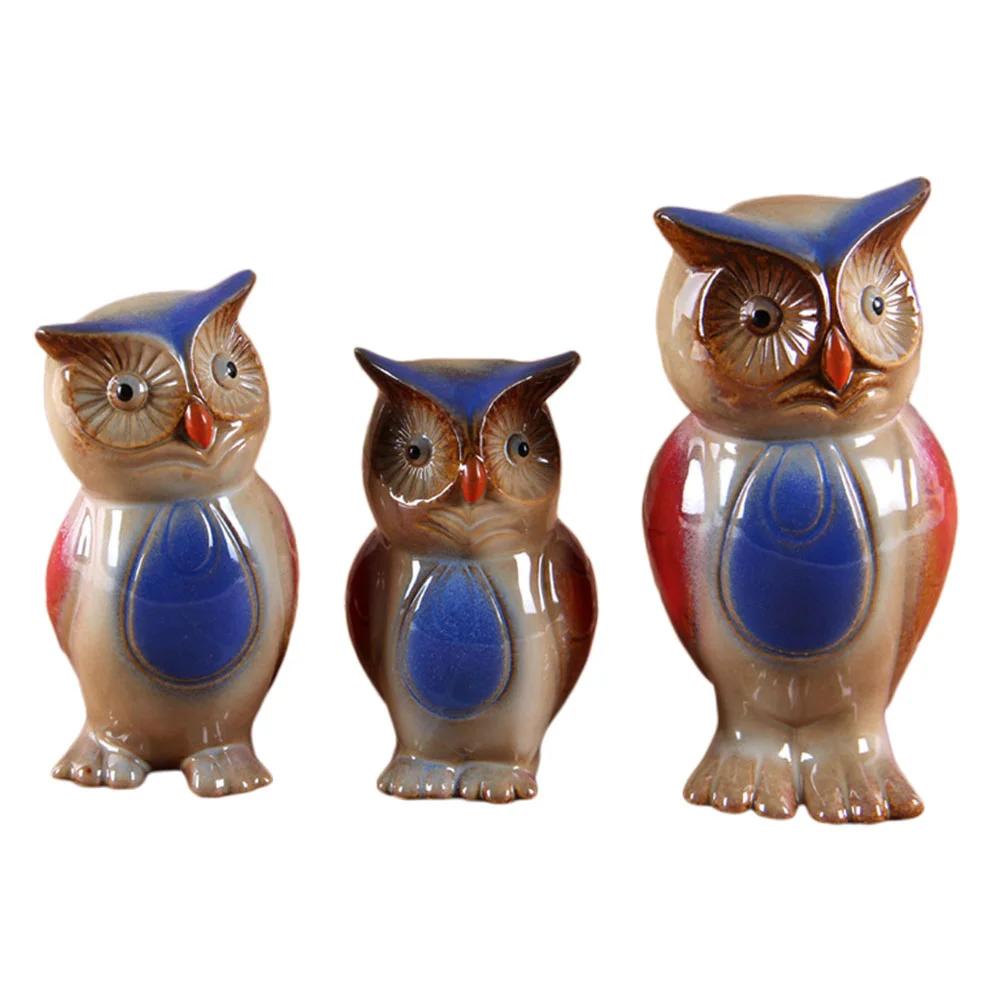 

3pcs Owl Figurine Colorful Collectible Ceramic Owl Figurine Owl Statues