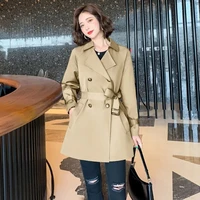 2022 new spring autumn jackets waist slim womens windbreaker suit collar double breasted long sleeve solid fashion outwear tops